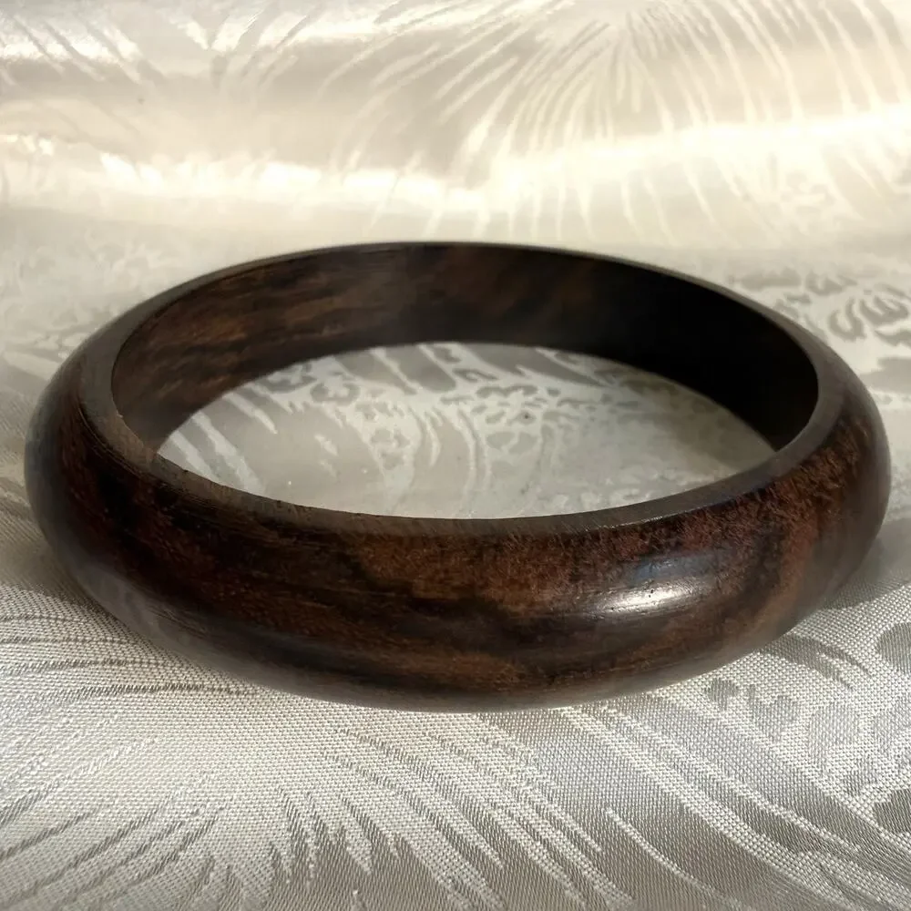 Boho Wooden Bangle Bracelet Dark Brown Natural Wood Grain Earthy Ecofriendly